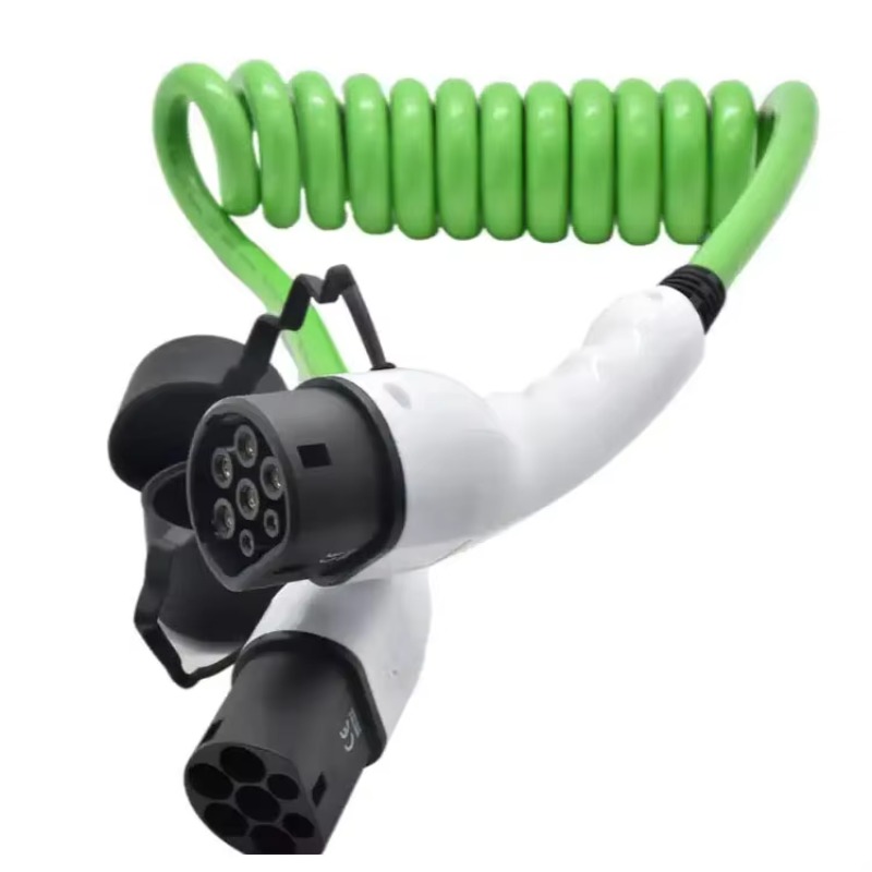 Type 2 Charger - IEC 62196 32A Einphasiges Spiralkabel Grüner